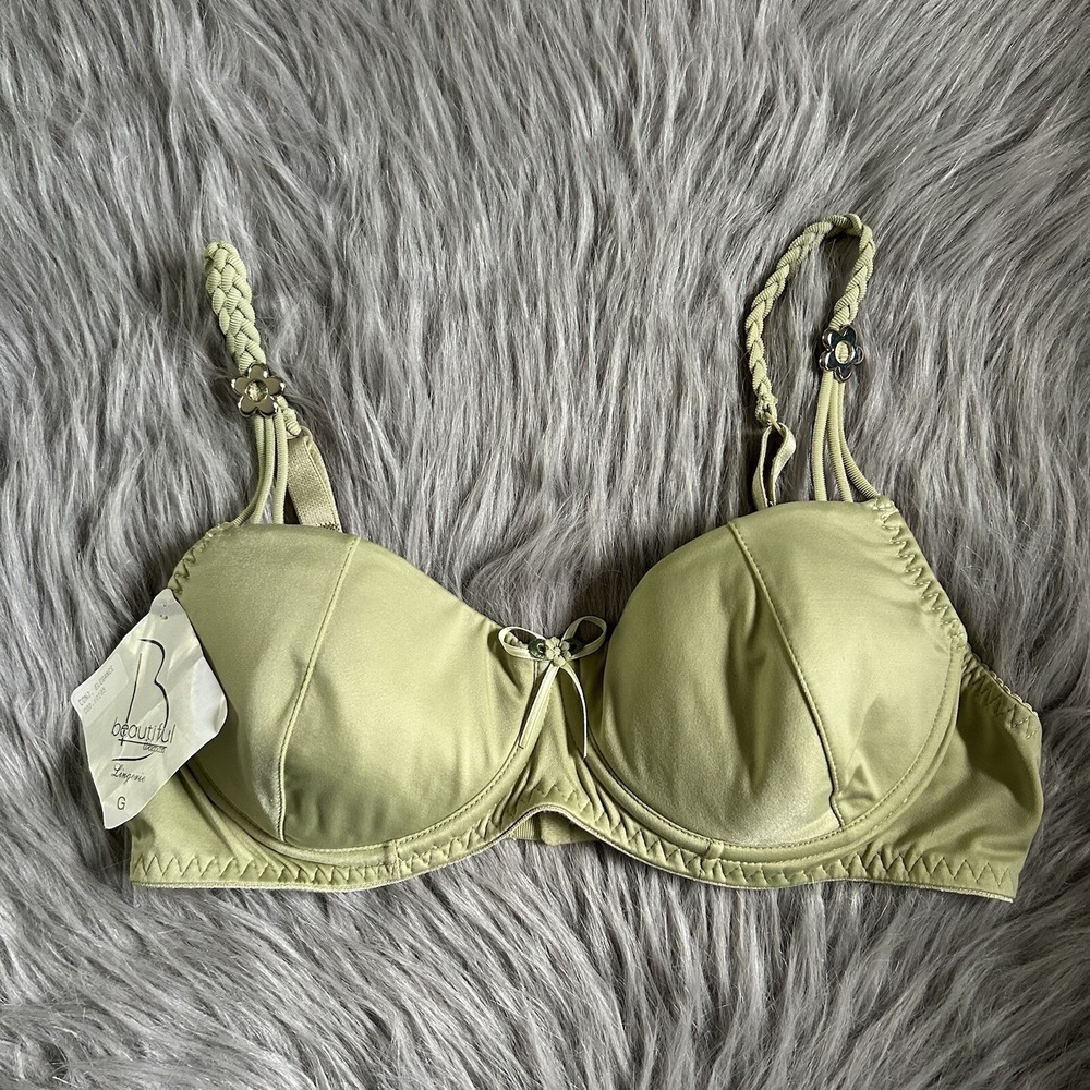 Vintage Beautiful Woman Lingerie Bra‎ Womens Green Underwire Back Closure